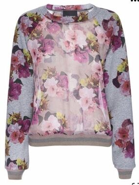 Le Superbe Women’s Floral Knit Long Sleeve Sheer Pullover Sweater